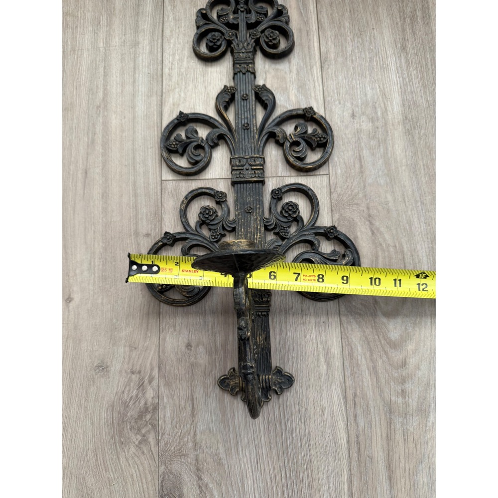 Vintage Dart Industries Wall Sconce Candle Holder Black Gold Scroll Floral 4374 - Picture 9 of 10